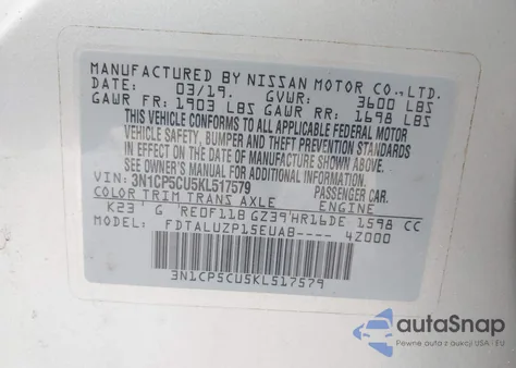 2019 Nissan Kicks Sr from USA, damaged, VIN 3N1CP5CU5KL517579